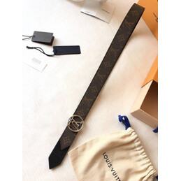Replica Louis Vuitton Brown Monogram Black Reverse Round LV Buckle Belt