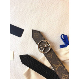 Replica Louis Vuitton Brown Monogram Black Reverse Round LV Buckle Belt