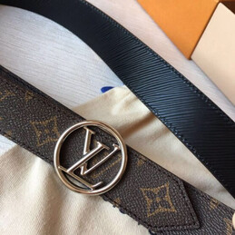 Replica Louis Vuitton Brown Monogram Black Reverse Round LV Buckle Belt