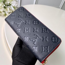 Replica Louis Vuitton Black Embossed Monogram Red Charm Clemence Wallet