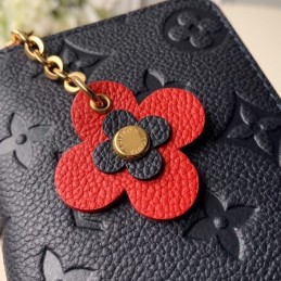 Replica Louis Vuitton Black Embossed Monogram Red Charm Clemence Wallet