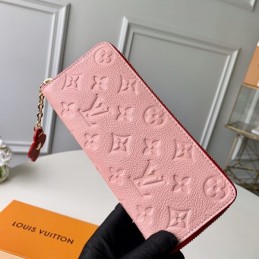Replica Louis Vuitton Pale Pink Embossed Monogram Red Charm Clemence Wallet