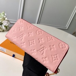 Replica Louis Vuitton Pale Pink Embossed Monogram Red Charm Clemence Wallet
