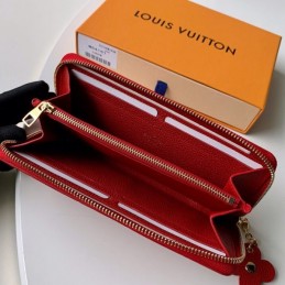 Replica Louis Vuitton Pale Pink Embossed Monogram Red Charm Clemence Wallet