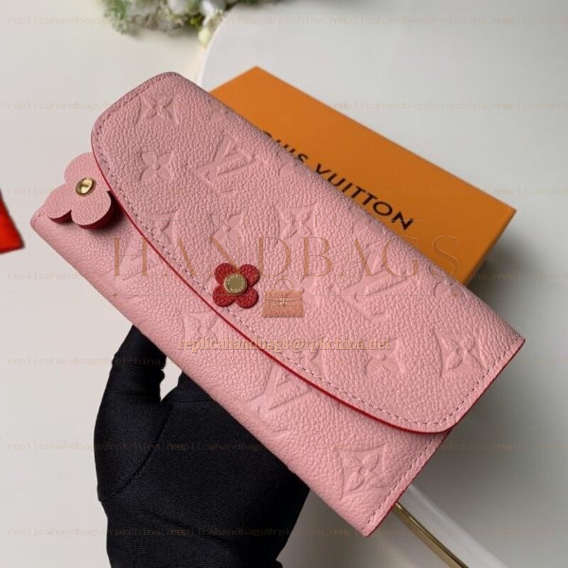 Replica Louis Vuitton Pale Pink Embossed Monogram Flower Emilie Wallet