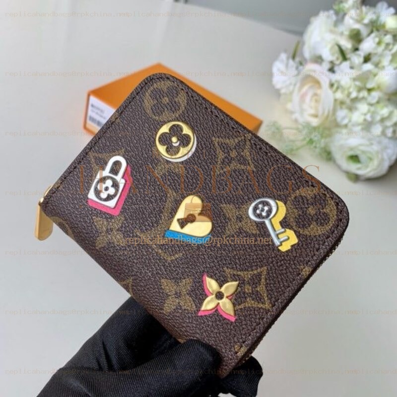 Replica Louis Vuitton Brown Monogram Heart Patch Zippy Coin Purse
