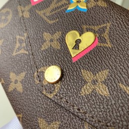 Replica Louis Vuitton Brown Monogram Heart Lock Patch Sarah Wallet