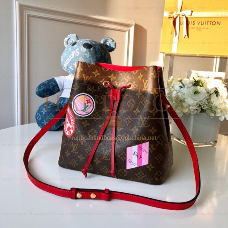 Replica Louis Vuitton Brown Monogram Red Patch Neo Noe MM