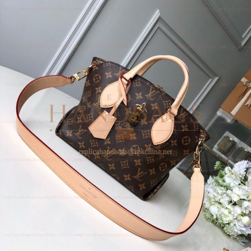 Replica Louis Vuitton Brown Monogram Beige Flower Zipped Tote PM