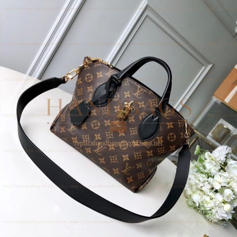 Replica Louis Vuitton Brown Monogram Black Flower Zipped Tote PM