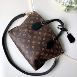 Replica Louis Vuitton Brown Monogram Black Flower Zipped Tote PM