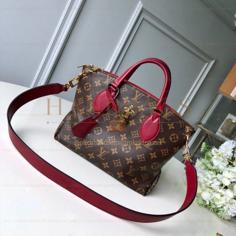 Replica Louis Vuitton Brown Monogram Burgundy Flower Zipped Tote PM