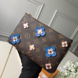 Replica Louis Vuitton Brown Monogram Blue Floral Double Zip Pochette