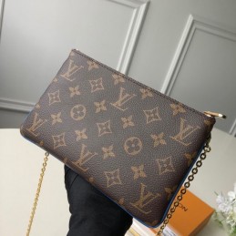 Replica Louis Vuitton Brown Monogram Blue Floral Double Zip Pochette