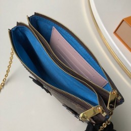 Replica Louis Vuitton Brown Monogram Blue Floral Double Zip Pochette