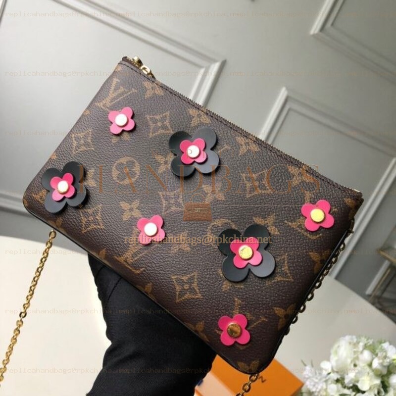 Replica Louis Vuitton Brown Monogram Double Zip Pochette
