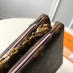 Replica Louis Vuitton Brown Monogram Red Floral Double Zip Pochette