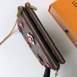 Replica Louis Vuitton Brown Monogram Red Floral Double Zip Pochette