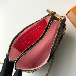 Replica Louis Vuitton Brown Monogram Red Floral Double Zip Pochette