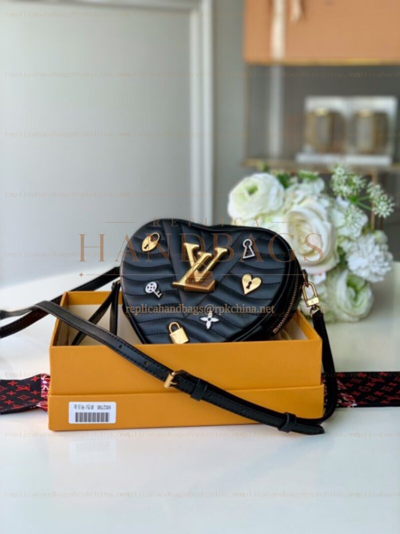 Replica Louis Vuitton Black Floral New Wave Heart Bag
