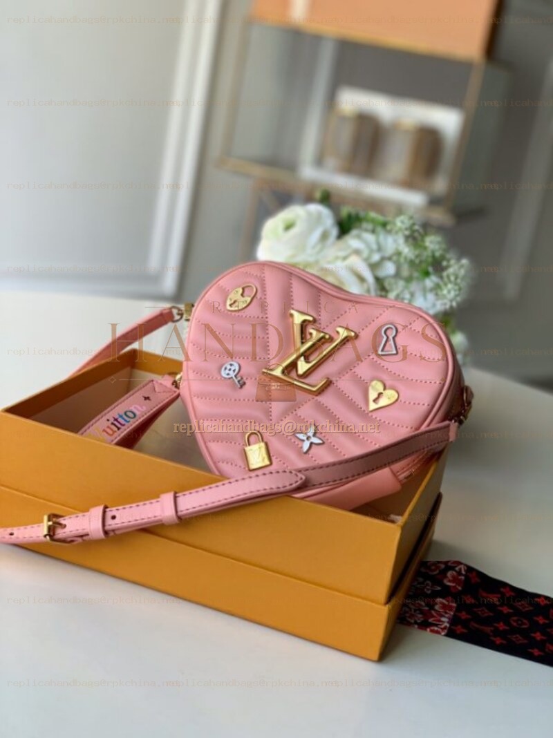 Replica Louis Vuitton Pale Pink Floral New Wave Heart Bag