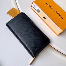 Replica Louis Vuitton Black Textured Gold Charm Zippy Wallet