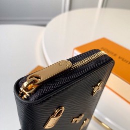 Replica Louis Vuitton Black Textured Gold Charm Zippy Wallet