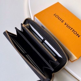 Replica Louis Vuitton Black Textured Gold Charm Zippy Wallet
