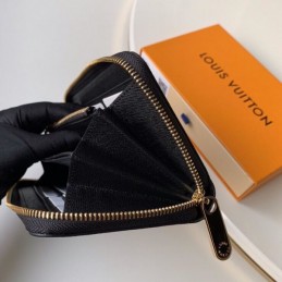 Replica Louis Vuitton Black Textured Gold Charm Zippy Wallet