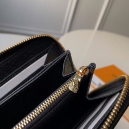 Replica Louis Vuitton Black Textured Gold Charm Zippy Wallet
