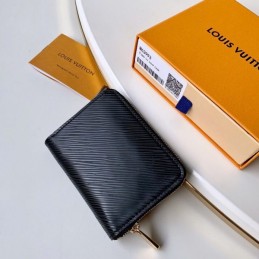 Replica Louis Vuitton Black Textured Gold Charm Zippy Coin Purse