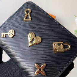Replica Louis Vuitton Black Textured Gold Charm Zippy Coin Purse