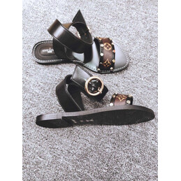 Replica Louis Vuitton Black Brown Monogram Ring Flat Sandals