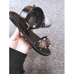 Replica Louis Vuitton Black Brown Monogram Ring Flat Sandals