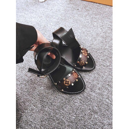 Replica Louis Vuitton Black Brown Monogram Ring Flat Sandals