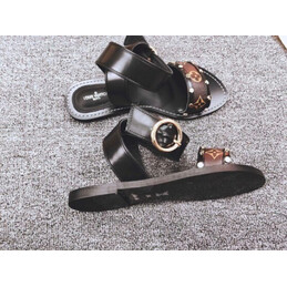 Replica Louis Vuitton Black Brown Monogram Ring Flat Sandals