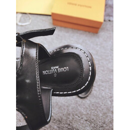 Replica Louis Vuitton Black Brown Monogram Studded Flat Sandals