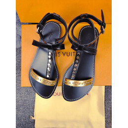 Replica Louis Vuitton Black Silver-Tone Flat Sandals