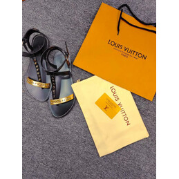 Replica Louis Vuitton Black Silver-Tone Flat Sandals