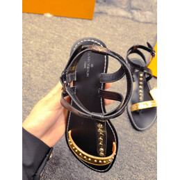 Replica Louis Vuitton Black Silver-Tone Flat Sandals