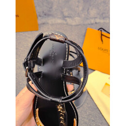 Replica Louis Vuitton Black Silver-Tone Flat Sandals