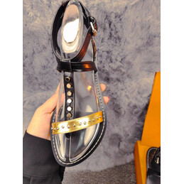 Replica Louis Vuitton Black Silver-Tone Flat Sandals
