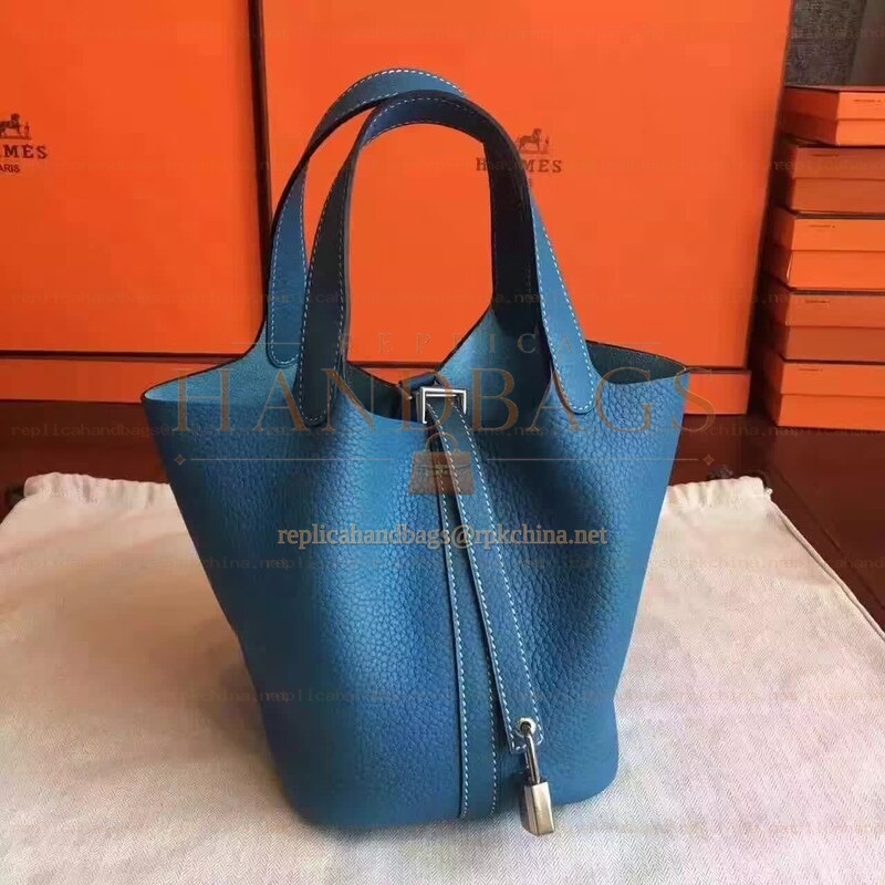 Replica Hermes Blue Picotin Lock 13 Smooth Leather Bag