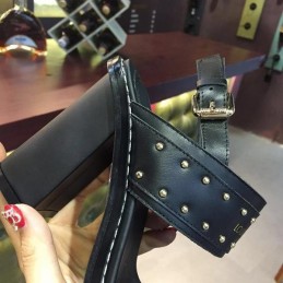 Replica Louis Vuitton White Black Studded Block Heel Sandals