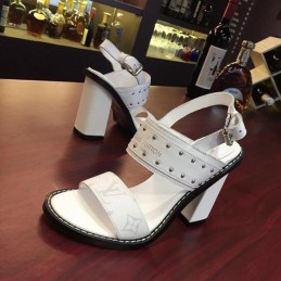 Replica Louis Vuitton White Black Studded Block Heel Sandals