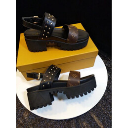 Replica Louis Vuitton Black Brown Monogram Flat Sandals