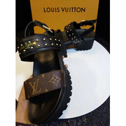 Replica Louis Vuitton Black Brown Monogram Flat Sandals