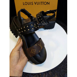 Replica Louis Vuitton Black Brown Monogram Flat Sandals