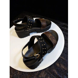 Replica Louis Vuitton Black Brown Monogram Flat Sandals