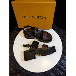 Replica Louis Vuitton Black Brown Monogram Flat Sandals